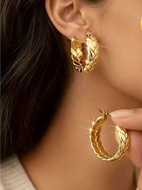 Braided Gold plated Hoop Earrings - Women Jewelry